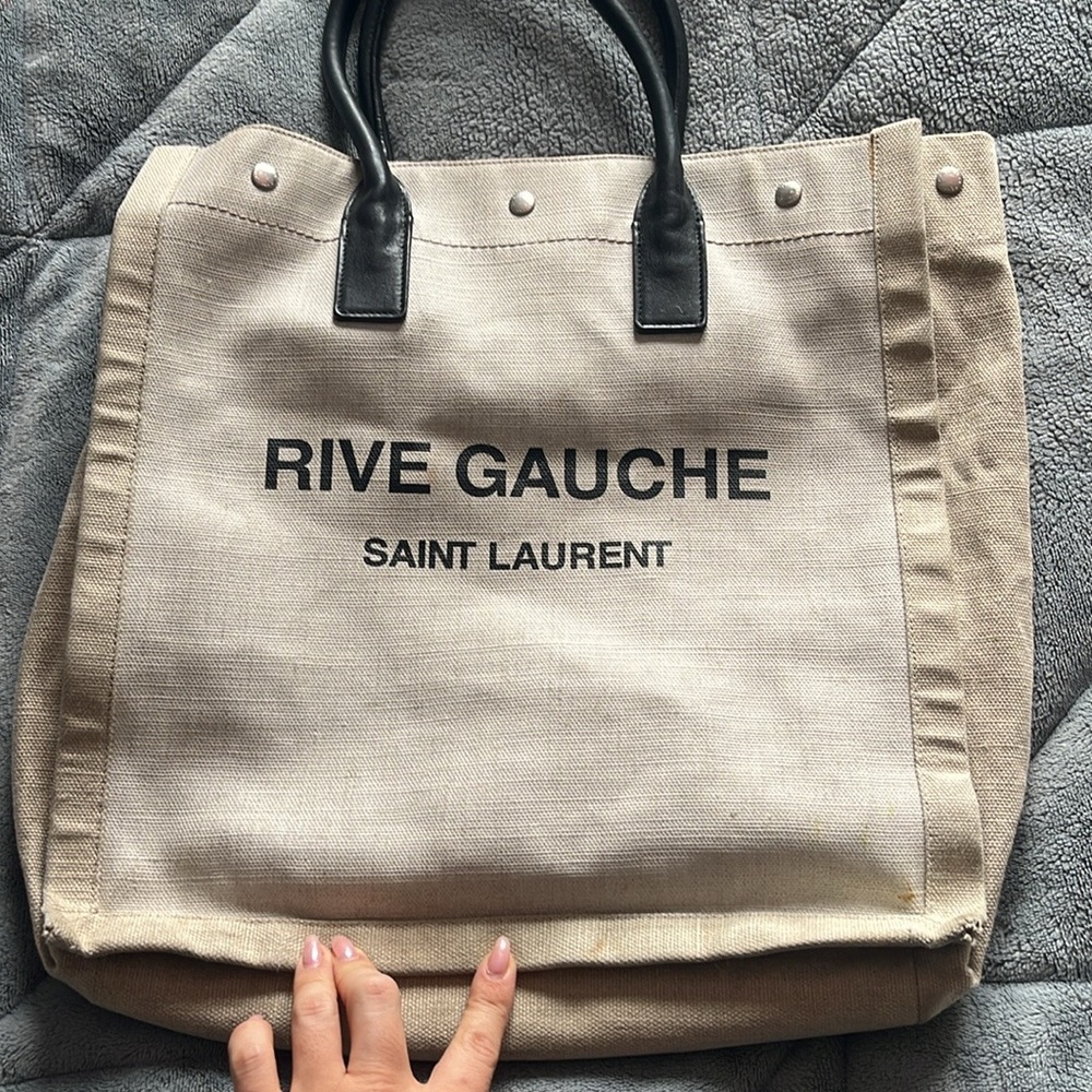 Saint Laurent Rive Gauche Linen & Leather Tote - Picture 1 of 6